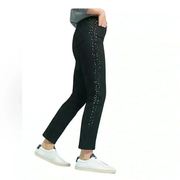 AG Adriano Goldschmied Jeans Isabelle Straight cropped studded trim black 26 - Picture 2 of 12